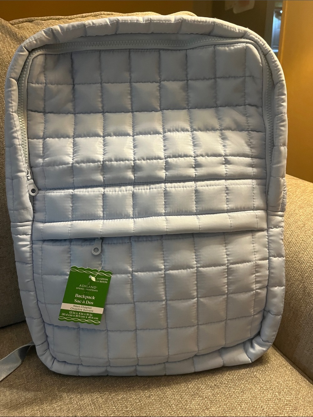 Quilted Light BLUE Backpack - Padded Square Design